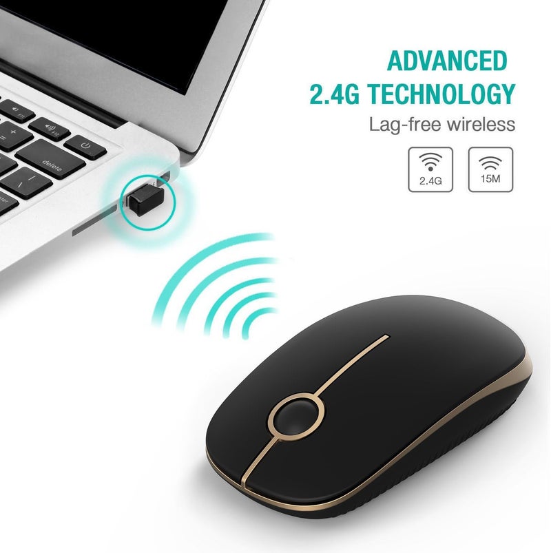 Unipows Wireless Mouse - 2.4G Slim Portable Computer Mouse with Nano Receiver, Less Noise Mobile Optical Mice for Notebook, PC, Laptop, Computer, Mac (Black and Gold) - Image 2